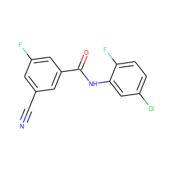 N#Cc1cc(F)cc(C(=O)Nc2cc(Cl)ccc2F)c1 ZINC000058511479