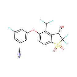 N#Cc1cc(F)cc(Oc2ccc3c(c2C(F)F)[C@H](O)C(F)(F)S3(=O)=O)c1 ZINC000888087888