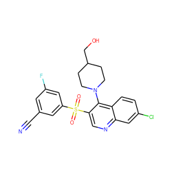 N#Cc1cc(F)cc(S(=O)(=O)c2cnc3cc(Cl)ccc3c2N2CCC(CO)CC2)c1 ZINC001772646816