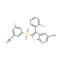 N#Cc1cc(F)cc(S(=O)(=O)c2sc3ncc(N)cc3c2-c2cnccc2Cl)c1 ZINC000299868800