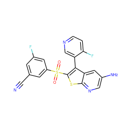 N#Cc1cc(F)cc(S(=O)(=O)c2sc3ncc(N)cc3c2-c2cnccc2F)c1 ZINC000299870658