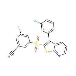 N#Cc1cc(F)cc(S(=O)(=O)c2sc3ncccc3c2-c2cccc(Cl)c2)c1 ZINC000140519809