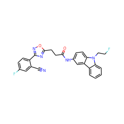 N#Cc1cc(F)ccc1-c1noc(CCC(=O)Nc2ccc3c(c2)c2ccccc2n3CCF)n1 ZINC000103252316