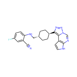 N#Cc1cc(F)ccc1NC[C@H]1CC[C@H](c2nnn3cnc4[nH]ccc4c23)CC1 ZINC001772642569