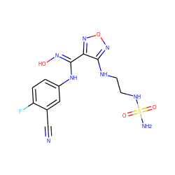 N#Cc1cc(N/C(=N\O)c2nonc2NCCNS(N)(=O)=O)ccc1F ZINC000113211634