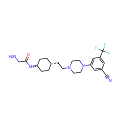 N#Cc1cc(N2CCN(CC[C@H]3CC[C@H](NC(=O)CN)CC3)CC2)cc(C(F)(F)F)c1 ZINC000299818971