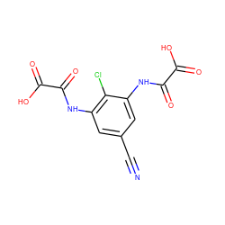 N#Cc1cc(NC(=O)C(=O)O)c(Cl)c(NC(=O)C(=O)O)c1 ZINC000002000707