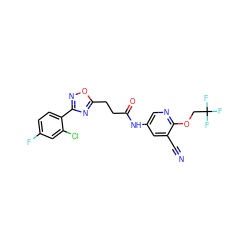 N#Cc1cc(NC(=O)CCc2nc(-c3ccc(F)cc3Cl)no2)cnc1OCC(F)(F)F ZINC000040425309