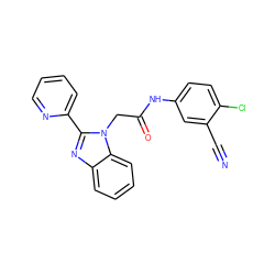 N#Cc1cc(NC(=O)Cn2c(-c3ccccn3)nc3ccccc32)ccc1Cl ZINC000073295705