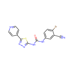 N#Cc1cc(NC(=O)Nc2nnc(-c3ccncc3)s2)ccc1Br ZINC000096284276