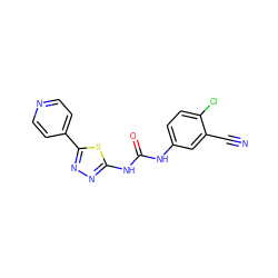 N#Cc1cc(NC(=O)Nc2nnc(-c3ccncc3)s2)ccc1Cl ZINC000096284263