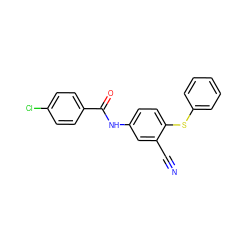 N#Cc1cc(NC(=O)c2ccc(Cl)cc2)ccc1Sc1ccccc1 ZINC000001383085