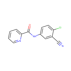 N#Cc1cc(NC(=O)c2ccccn2)ccc1Cl ZINC000048824382