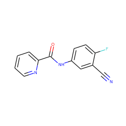 N#Cc1cc(NC(=O)c2ccccn2)ccc1F ZINC000051637706