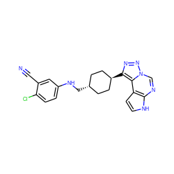 N#Cc1cc(NC[C@H]2CC[C@H](c3nnn4cnc5[nH]ccc5c34)CC2)ccc1Cl ZINC001772597837