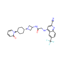 N#Cc1cc(NCC(=O)NC2CN([C@H]3CC[C@H](n4ccccc4=O)CC3)C2)c2cc(C(F)(F)F)ccc2n1 ZINC000149182875