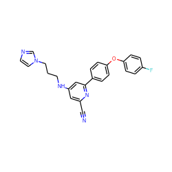 N#Cc1cc(NCCCn2ccnc2)cc(-c2ccc(Oc3ccc(F)cc3)cc2)n1 ZINC000114627534