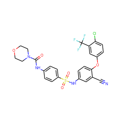 N#Cc1cc(NS(=O)(=O)c2ccc(NC(=O)N3CCOCC3)cc2)ccc1Oc1ccc(Cl)c(C(F)(F)F)c1 ZINC001772604243