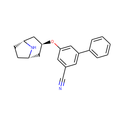 N#Cc1cc(O[C@H]2C[C@@H]3CC[C@H](C2)N3)cc(-c2ccccc2)c1 ZINC000101387218