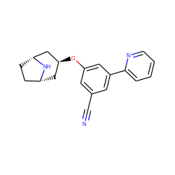 N#Cc1cc(O[C@H]2C[C@@H]3CC[C@H](C2)N3)cc(-c2ccccn2)c1 ZINC000101387122