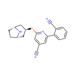 N#Cc1cc(O[C@H]2C[C@@H]3CC[C@H](C2)N3)nc(-c2ccccc2C#N)c1 ZINC000101387239