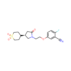 N#Cc1cc(OCCN2C[C@@H](C3CCS(=O)(=O)CC3)CC2=O)ccc1F ZINC001772655776