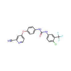 N#Cc1cc(Oc2ccc(NC(=O)Nc3ccc(Cl)c(C(F)(F)F)c3)cc2)ccn1 ZINC000202725382