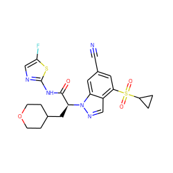 N#Cc1cc(S(=O)(=O)C2CC2)c2cnn([C@@H](CC3CCOCC3)C(=O)Nc3ncc(F)s3)c2c1 ZINC000148685031