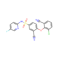 N#Cc1cc(S(=O)(=O)Nc2ccc(F)cn2)ccc1Oc1c(Cl)cccc1C#N ZINC000473194442