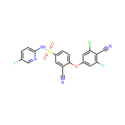 N#Cc1cc(S(=O)(=O)Nc2ccc(F)cn2)ccc1Oc1cc(F)c(C#N)c(Cl)c1 ZINC000473228823