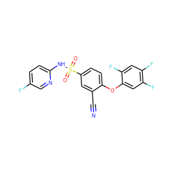 N#Cc1cc(S(=O)(=O)Nc2ccc(F)cn2)ccc1Oc1cc(F)c(F)cc1F ZINC000473194825