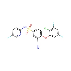 N#Cc1cc(S(=O)(=O)Nc2ccc(F)cn2)ccc1Oc1cc(F)cc(F)c1Cl ZINC000220176837