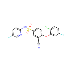 N#Cc1cc(S(=O)(=O)Nc2ccc(F)cn2)ccc1Oc1cc(F)ccc1Cl ZINC000473200882