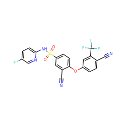 N#Cc1cc(S(=O)(=O)Nc2ccc(F)cn2)ccc1Oc1ccc(C#N)c(C(F)(F)F)c1 ZINC000220136277