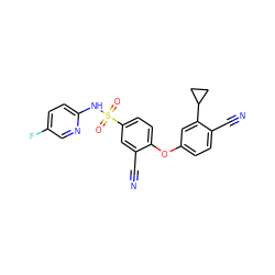 N#Cc1cc(S(=O)(=O)Nc2ccc(F)cn2)ccc1Oc1ccc(C#N)c(C2CC2)c1 ZINC000473201049