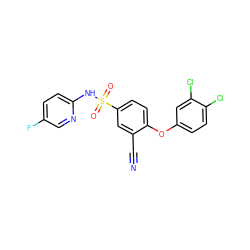 N#Cc1cc(S(=O)(=O)Nc2ccc(F)cn2)ccc1Oc1ccc(Cl)c(Cl)c1 ZINC000473194407