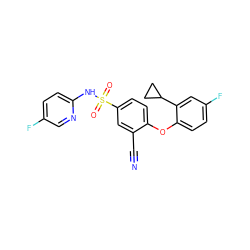 N#Cc1cc(S(=O)(=O)Nc2ccc(F)cn2)ccc1Oc1ccc(F)cc1C1CC1 ZINC000095583832