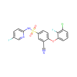 N#Cc1cc(S(=O)(=O)Nc2ccc(F)cn2)ccc1Oc1cccc(Cl)c1F ZINC000220176659