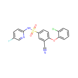 N#Cc1cc(S(=O)(=O)Nc2ccc(F)cn2)ccc1Oc1ccccc1Cl ZINC000220136576