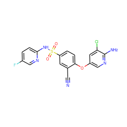 N#Cc1cc(S(=O)(=O)Nc2ccc(F)cn2)ccc1Oc1cnc(N)c(Cl)c1 ZINC000473228839