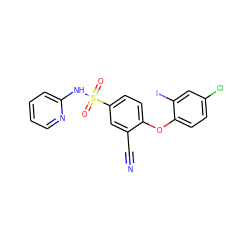 N#Cc1cc(S(=O)(=O)Nc2ccccn2)ccc1Oc1ccc(Cl)cc1I ZINC000473194454