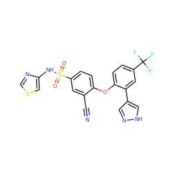 N#Cc1cc(S(=O)(=O)Nc2cscn2)ccc1Oc1ccc(C(F)(F)F)cc1-c1cn[nH]c1 ZINC000095584487