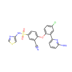 N#Cc1cc(S(=O)(=O)Nc2cscn2)ccc1Oc1ccc(Cl)cc1-c1cccc(N)n1 ZINC000095585020