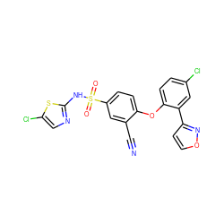 N#Cc1cc(S(=O)(=O)Nc2ncc(Cl)s2)ccc1Oc1ccc(Cl)cc1-c1ccon1 ZINC000095582451