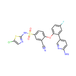 N#Cc1cc(S(=O)(=O)Nc2ncc(Cl)s2)ccc1Oc1ccc(F)cc1-c1ccc(N)nc1 ZINC000095583658