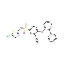 N#Cc1cc(S(=O)(=O)Nc2ncc(Cl)s2)ccc1Oc1ccccc1-c1ccccc1 ZINC000095583201