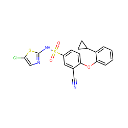 N#Cc1cc(S(=O)(=O)Nc2ncc(Cl)s2)ccc1Oc1ccccc1C1CC1 ZINC000095582497
