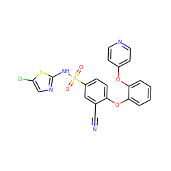 N#Cc1cc(S(=O)(=O)Nc2ncc(Cl)s2)ccc1Oc1ccccc1Oc1ccncc1 ZINC000095585011
