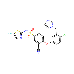 N#Cc1cc(S(=O)(=O)Nc2ncc(F)s2)ccc1Oc1ccc(Cl)c(Cn2ccnc2)c1 ZINC000095581441