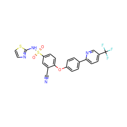 N#Cc1cc(S(=O)(=O)Nc2nccs2)ccc1Oc1ccc(-c2ccc(C(F)(F)F)cn2)cc1 ZINC000095584261